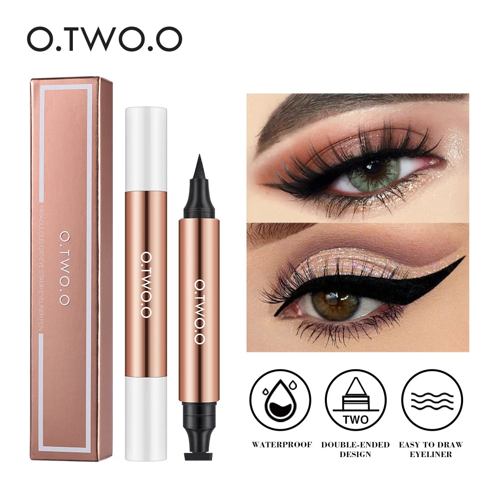 O.TWO.O Eyeliner Stamp Black Liquid Eyeliner Pen Waterproof Fast Dry Double-ended Eye Liner Pencil Make-up for Women Cosmetics Purest Peak